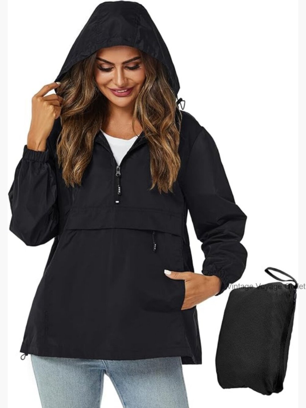 Packable Rain Jacket Hooded Windbreaker Waterproof Lightweight Outdoor